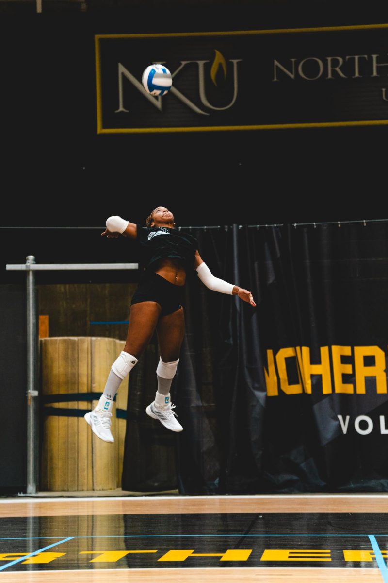 Joy Banks with an electric spike at practice | Provided by NKU Athletics