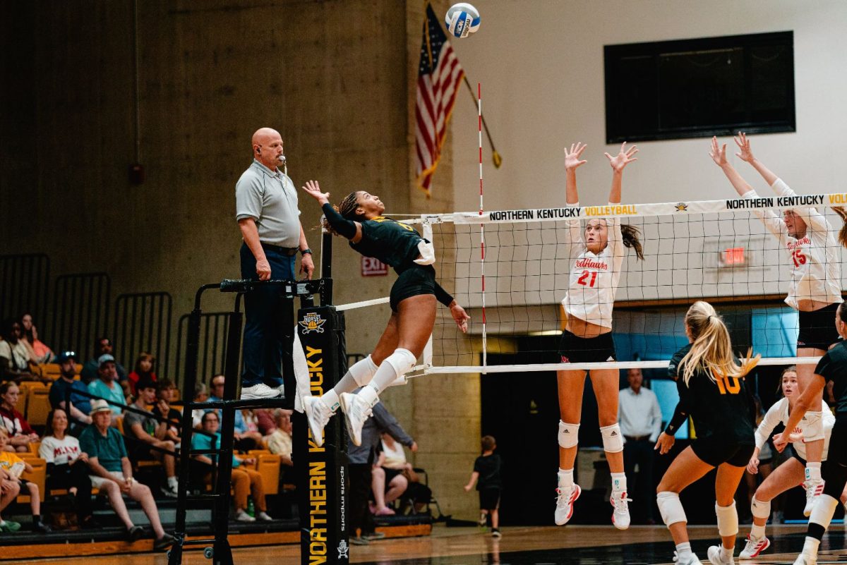 Joy Banks set up for a kill that led to a point in the second set on Saturday against Miami (OH). 