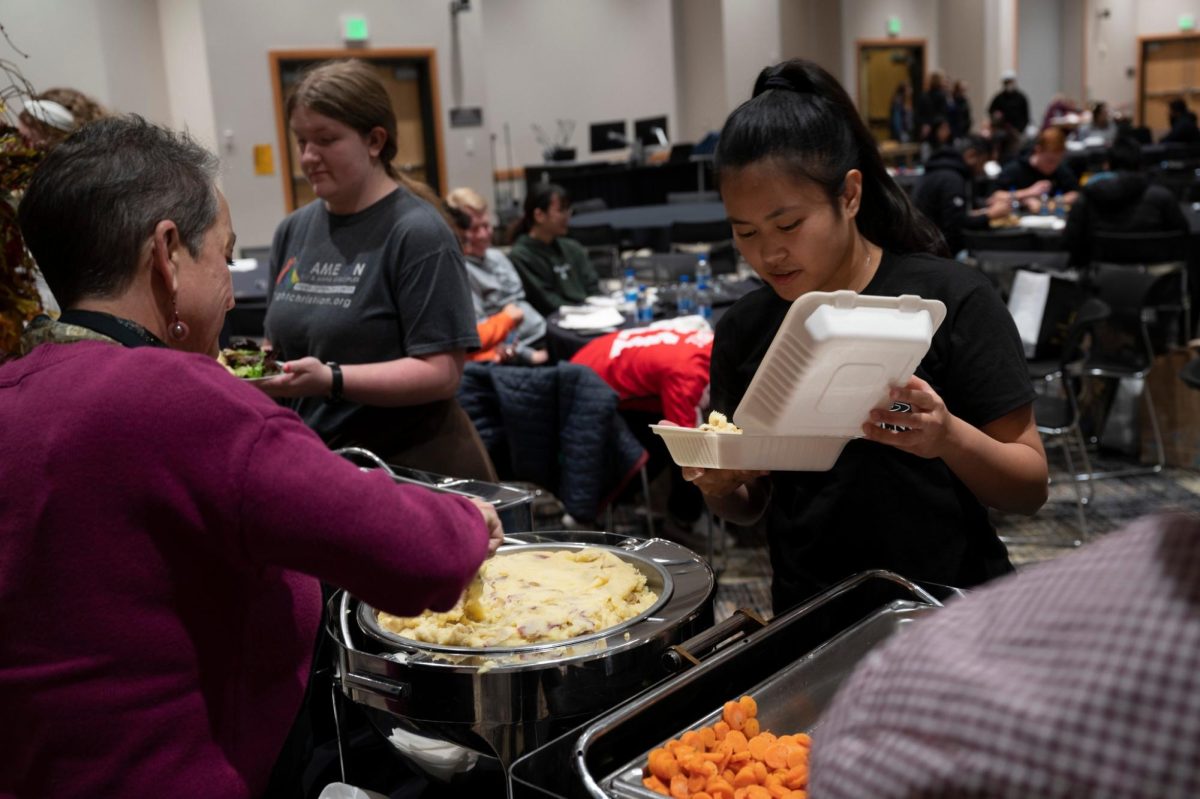 Students line up for a Thanksgiving meal at FUEL NKU’s Friendsgiving event last year. Provided by FUEL NKU