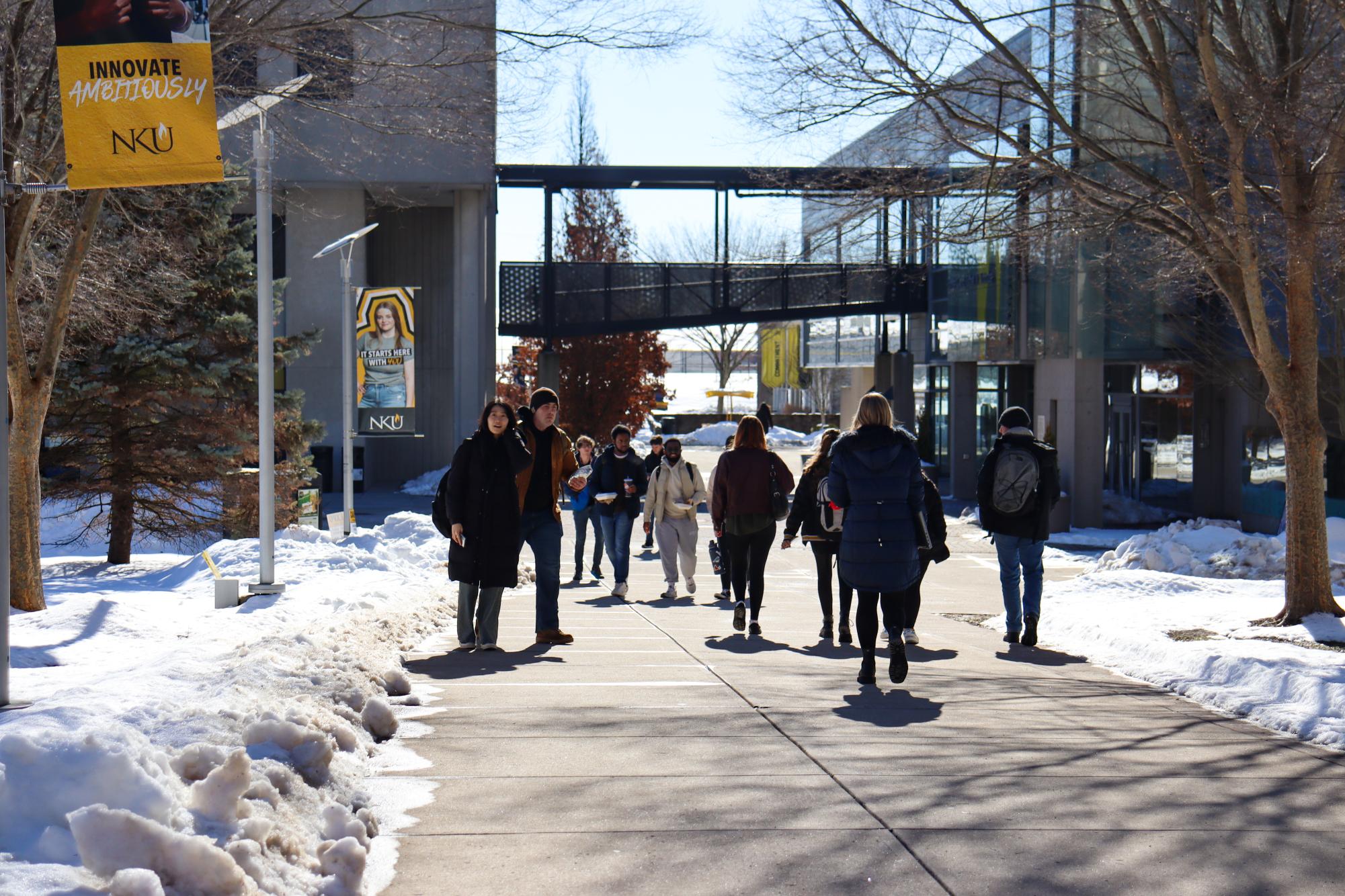 Winter coats and many layers were necessities for the first day of classes.