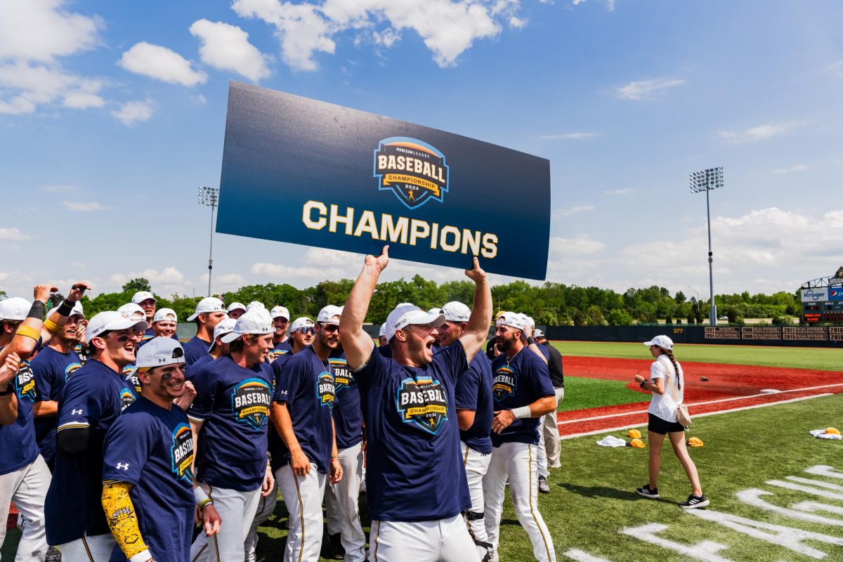 NKU celebrates their first ever Horizon League Championship.