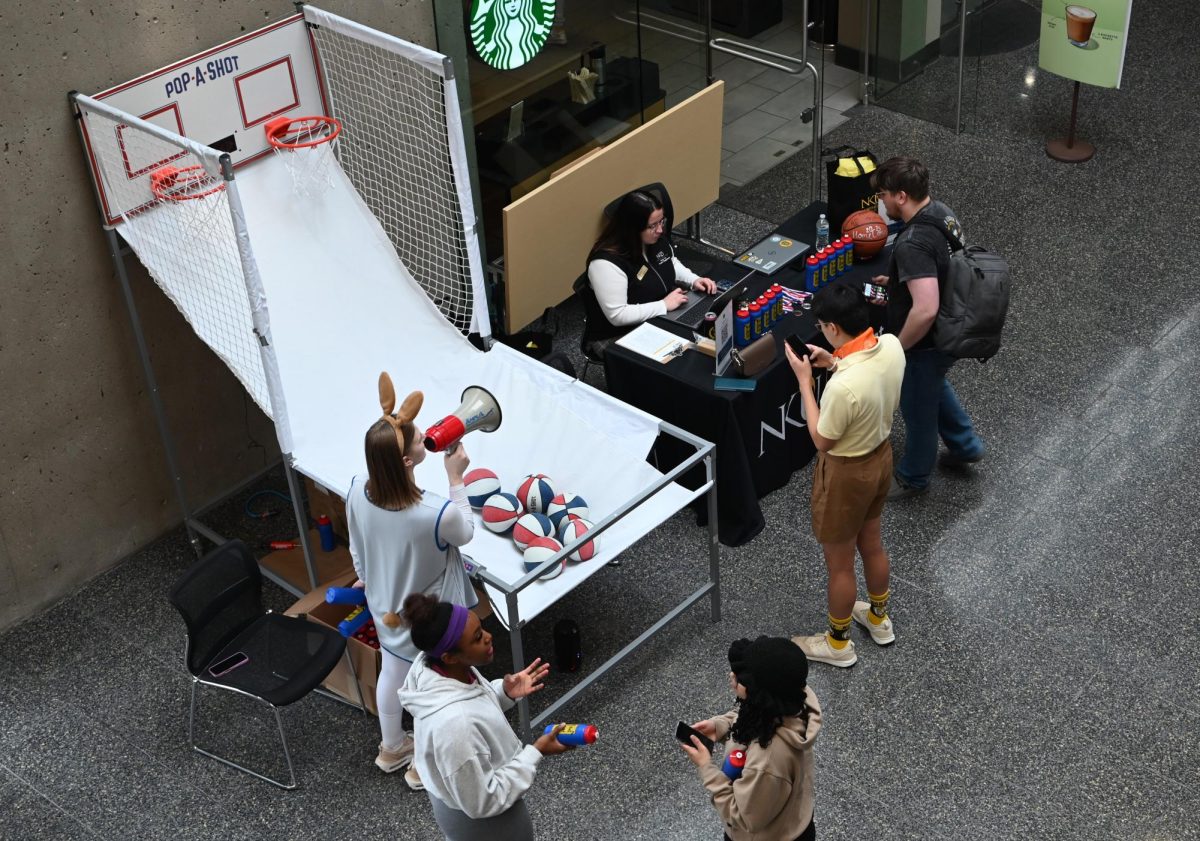 The Pop-A-Shot game was set up on the second floor of the Student Union for students to try their hands at shooting some baskets.