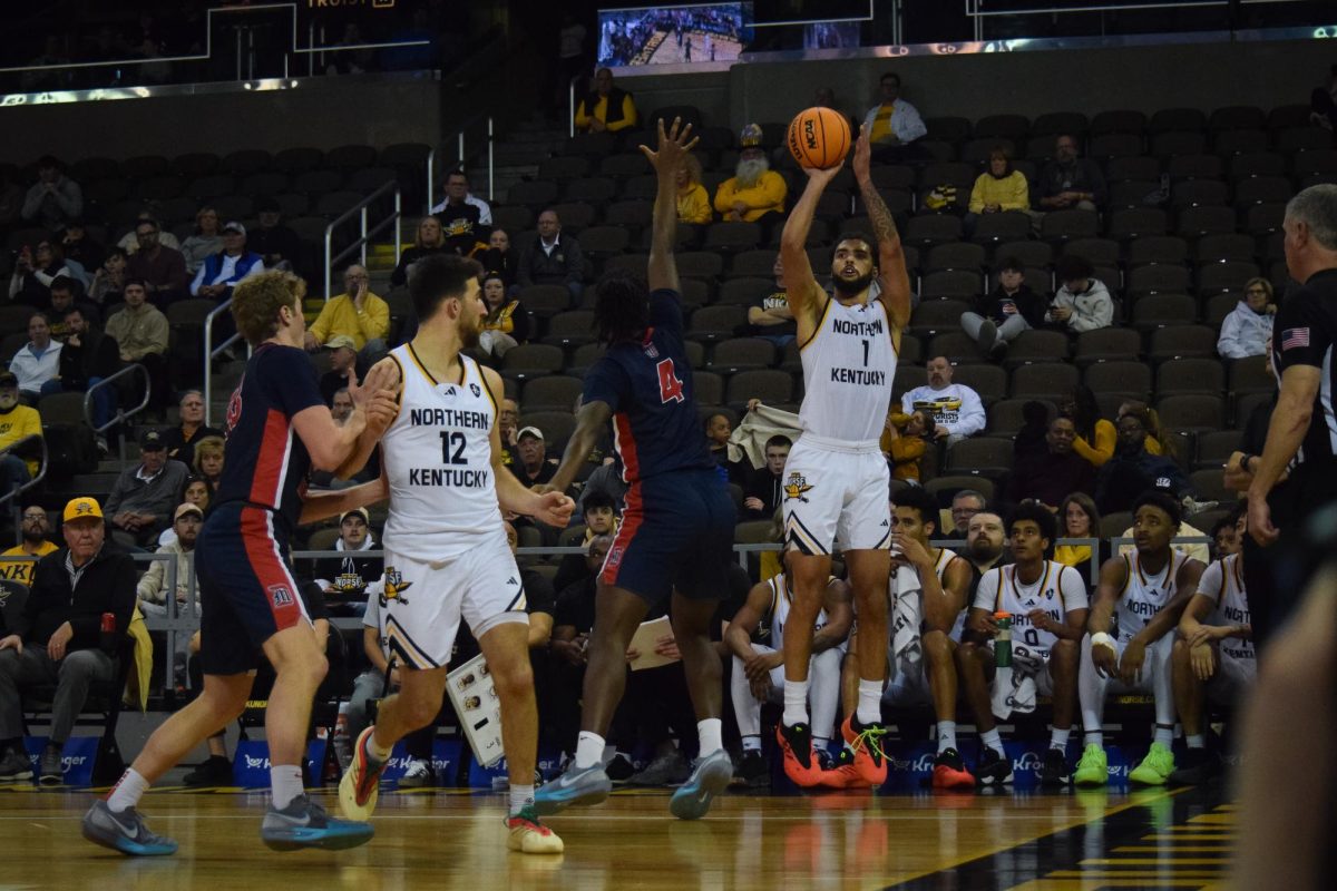 NKU’s Trey Robinson (1) had a game against Detroit Mercy in the first round of the Horizon League tournament. He scored 18 points, five assists, grabbed three boards and three steals in the 99-75 win.