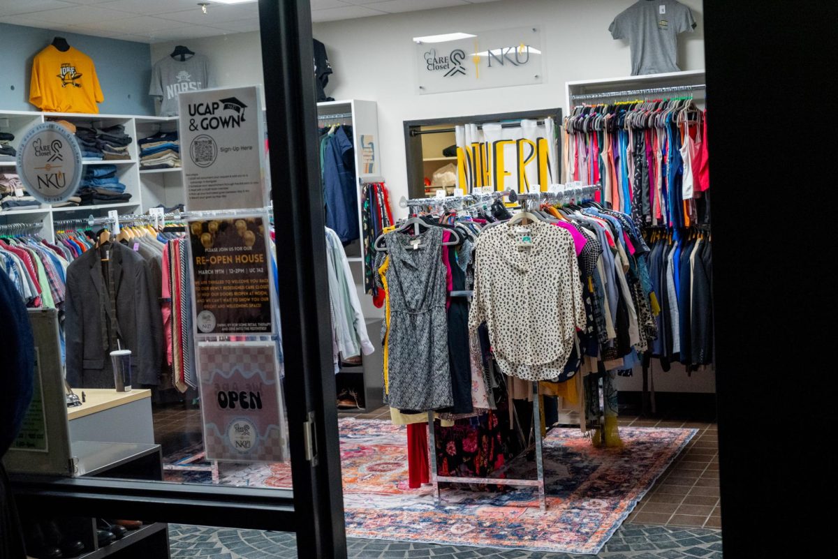 The new Care Closet space is bright and welcoming, with newly added shelves that serve to display their many free clothes. 