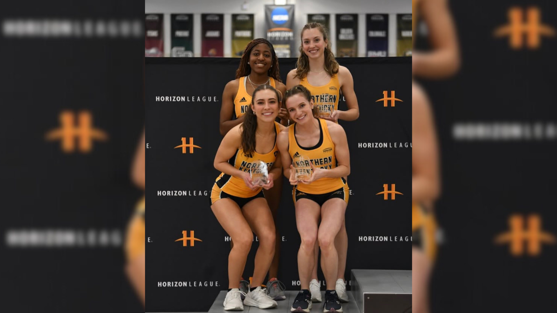 Women’s track and field competed in the Horizon League Tournament. Olivia Kennedy, bottom right, broke a 23-year-long standing record at the league's indoor championships, earning a conference title. She ran a time of 2:12.04 in the 800m finals. 