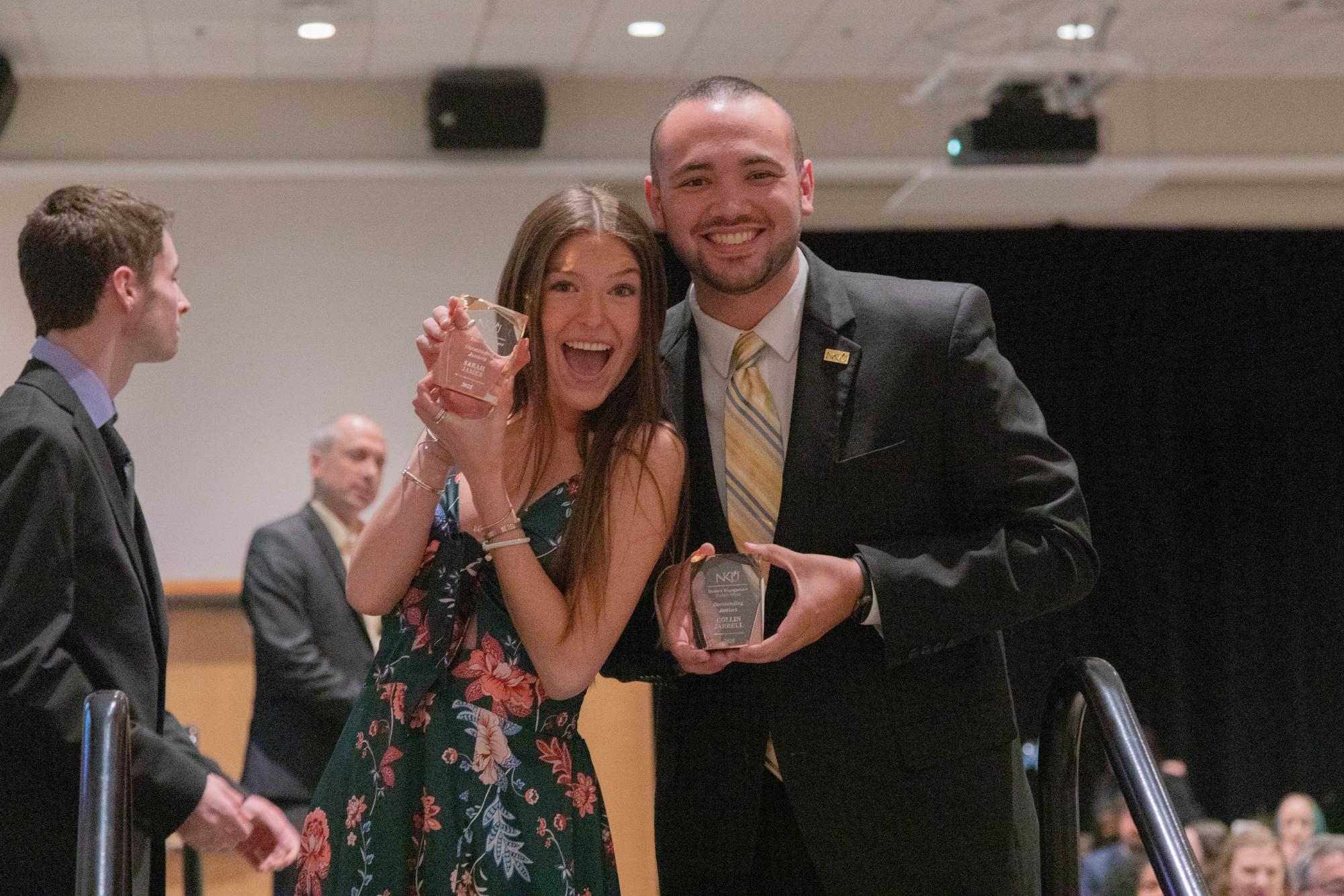 Panhellenic President Sarah James and incoming Student Government Association President Collin Jarrell won Outstanding Junior Awards.